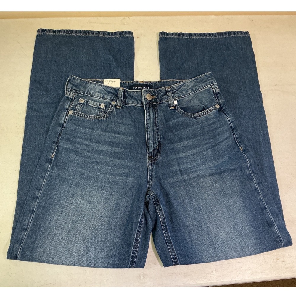 Aeropostale High Rise Wide Leg Jeans Dark Wash Non-Stretch Denim Size 8 NWT